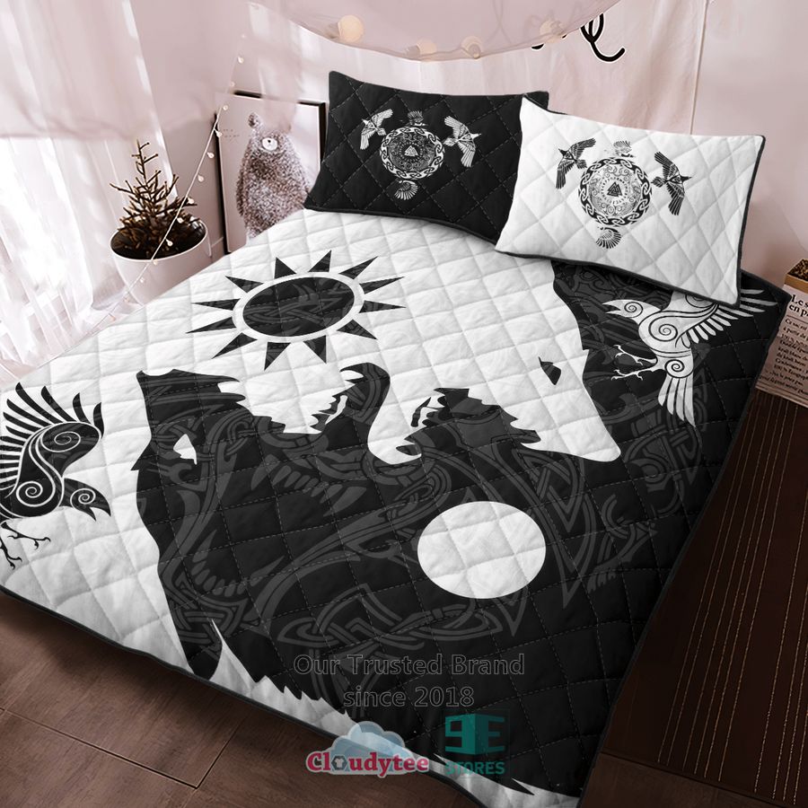 Yin Yang Wolf and Raven Viking Quilt Bedding Set - Stunning