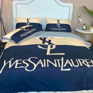 Ysl Yves Saint Laurent Dark Blue Khaki Bedding Set