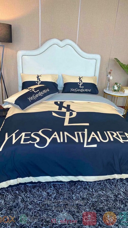 Ysl Yves Saint Laurent Dark Blue Khaki Bedding Set Ysl Yves Saint Laurent Dark Blue Khaki Bedding Set