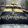 Ysl Yves Saint Laurent High End Brand Yellow Dark Blue Bedding Set