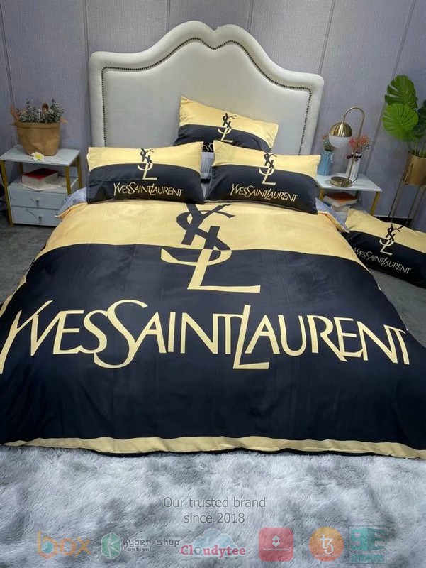 Ysl Yves Saint Laurent High End Brand Yellow Dark Blue Bedding Set Ysl Yves Saint Laurent High End Brand Yellow Dark Blue Bedding Set