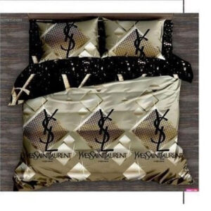 Yves Saint Laurent Gold Logo All Over Print Bedding Set